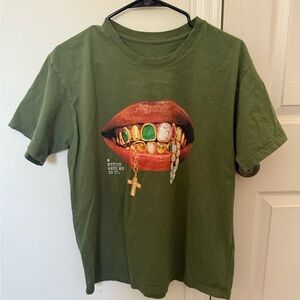 Green Graphic T-Shirt with Lip Design